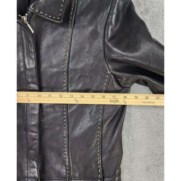 Casual Corner Leather Jacket Womens Small Black Retro Full Zip Long Sleeve Top - Picture 5 of 14
